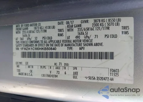 2017 Ford Transit-150 Xlt из США, поврежденный, VIN 1FMZK1CM0HKB50840